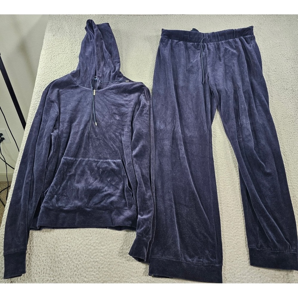Vintage Ralph Lauren Sport Velour Tracksuit Womens XL Navy Blue Athleisure